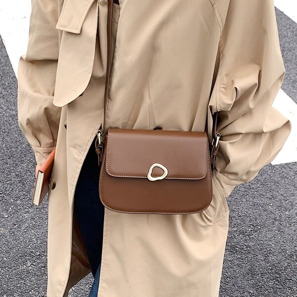 Metal Decor Flap Saddle Bag, Brown
