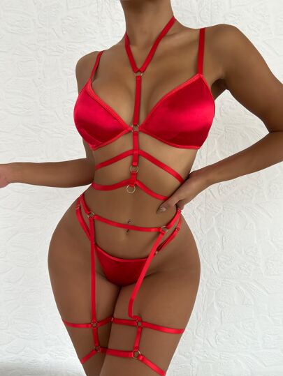 Ring Linked Cut-out Garter Lingerie Set | SHEIN USA