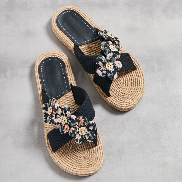 Тапочки-эспадрильи с цветком, Многоцветный 
Тапочки-эспадрильи с цветком, Многоцветный