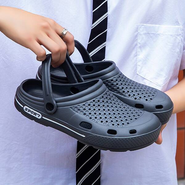 Men Minimalist Hollow Out Vent Clogs, Grey