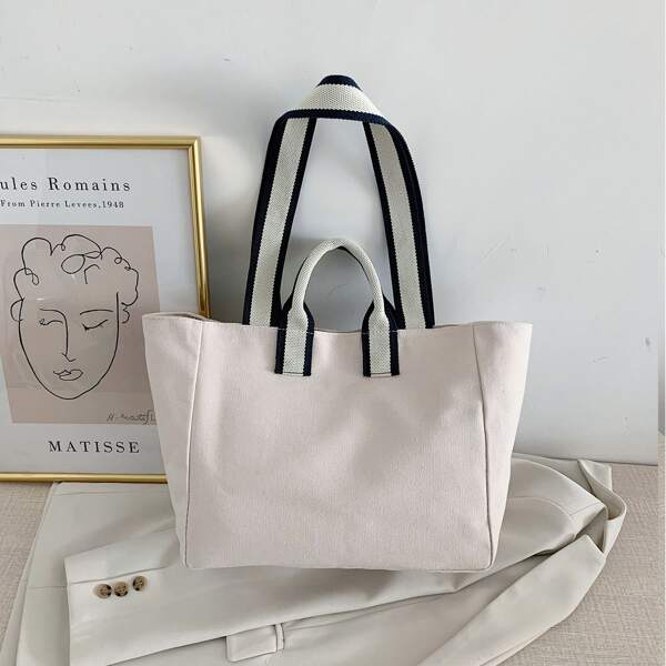 Canvas Shoulder Tote Bag, White