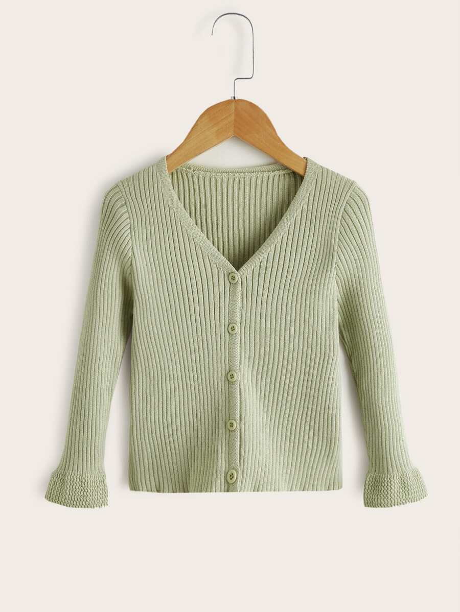 Casual Vlak Cardigans voor kleutermeisjes Geplisseerde Voorpand met Knoopjes