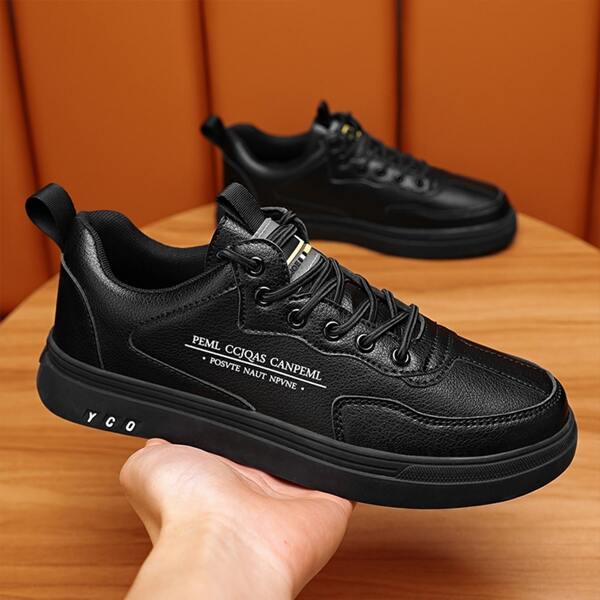 Men Letter Graphic Lace-up Front Skate Shoes, Black