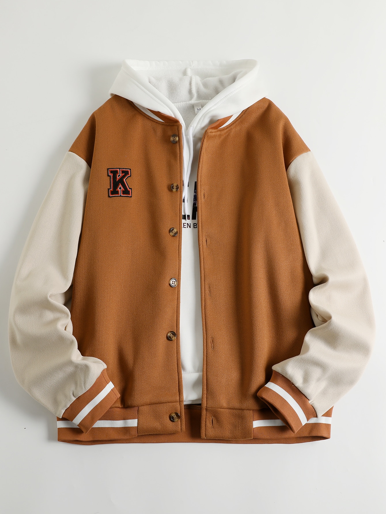 Men Colorblock Letter Embroidery Bomber Jacket Without Hoodie