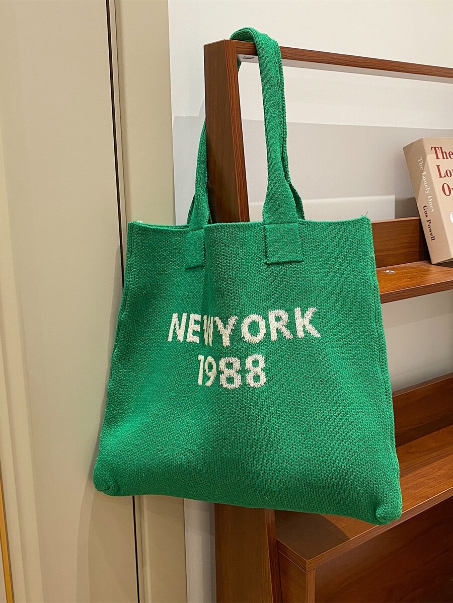Tropiscape Bolsa de malla tejida con diseño de letra, bolsa de hombro estilo Y2K grunge de gran capacidad, bolsa de compras ligera, bolsa de ganchillo con diseño de letra gráfica perfecta para oficina, universidad, trabajo, negocios, trayecto y playa, para adolescentes, mujeres y trabajadores de cuello blanco