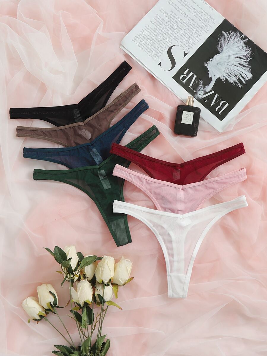 Shein Underwear&Sleepwear Basics 7packs Solid No Show Sexy String Slipje Lingerie