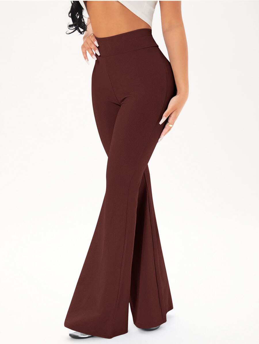 SHEIN SXY Solid Rib Knit Flare Leg Pants