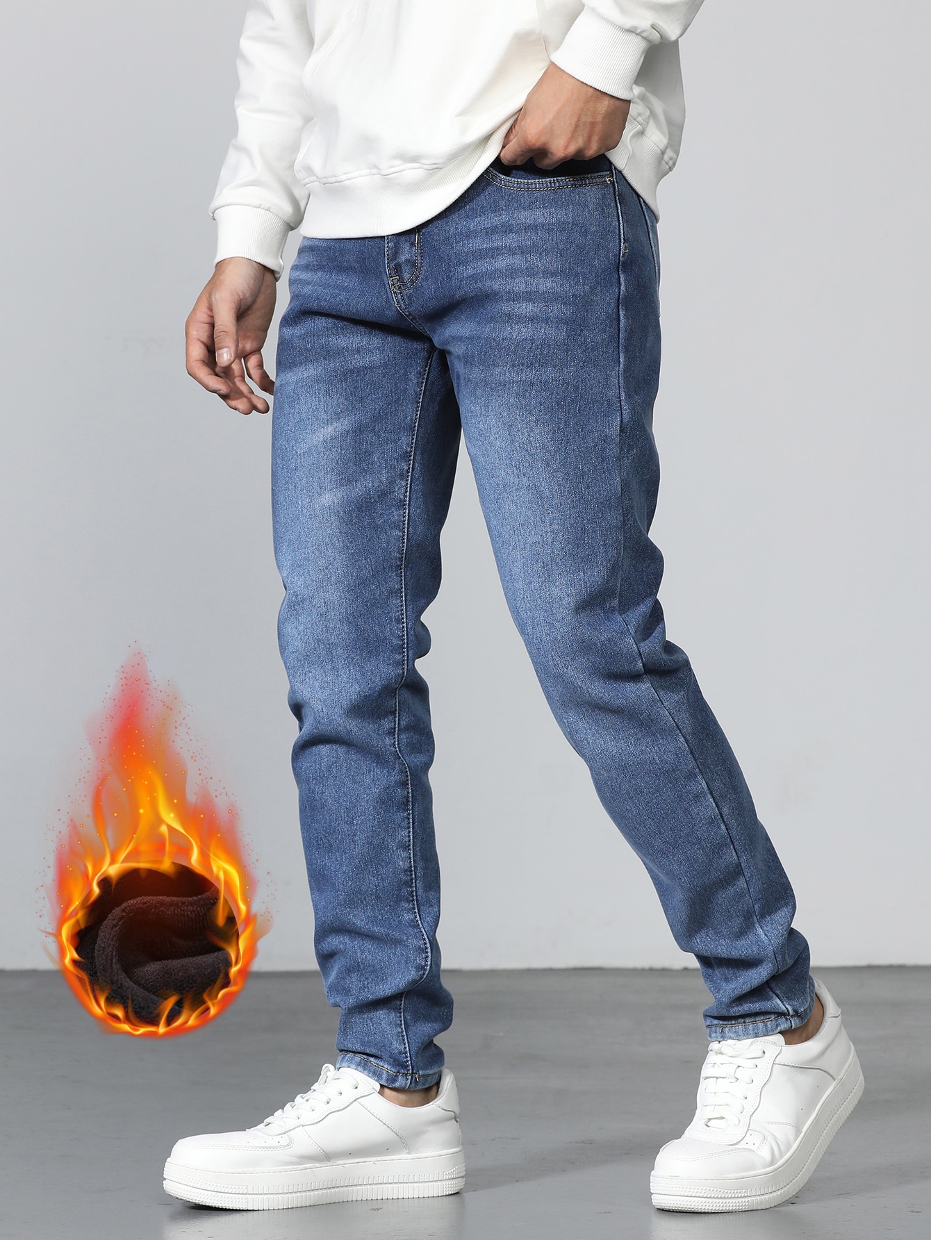 Men Washed Thermal Jeans