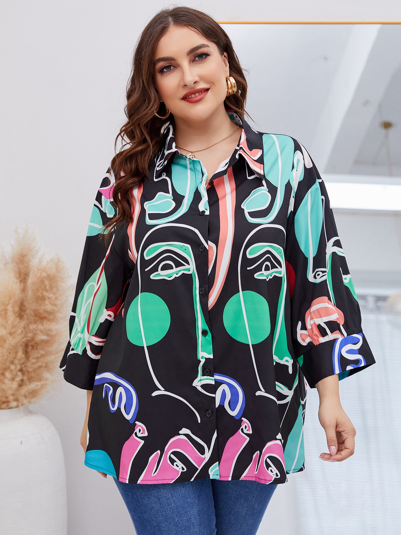 Plus Graphic Print Blouse