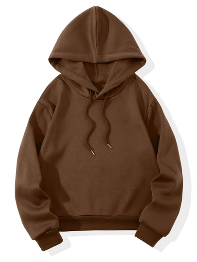 Solid Drawstring Thermal Lined Hoodie