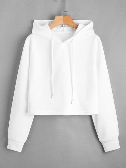 Solid Drawstring Crop Hoodie