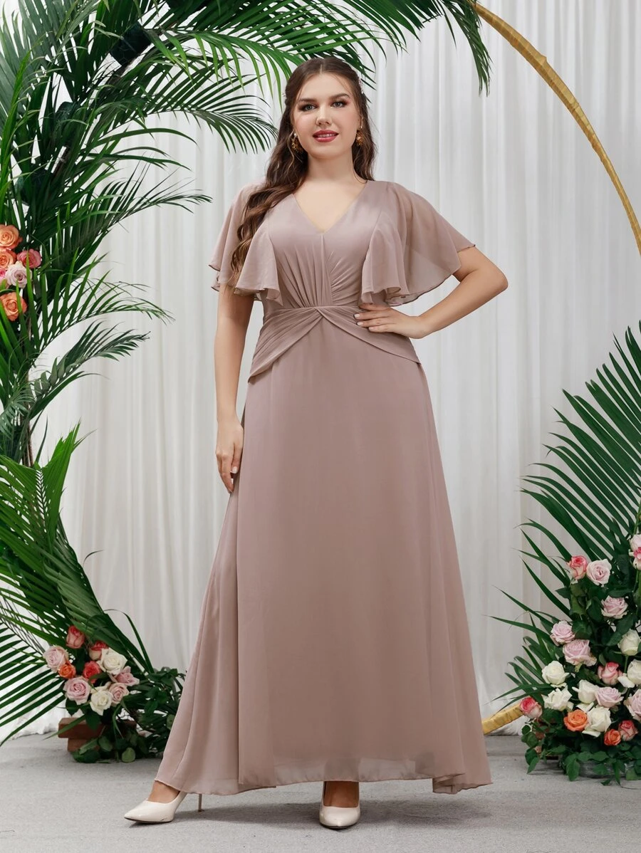 SHEIN Belle Plus Butterfly Sleeve Ruched Chiffon Bridesmaid Dress