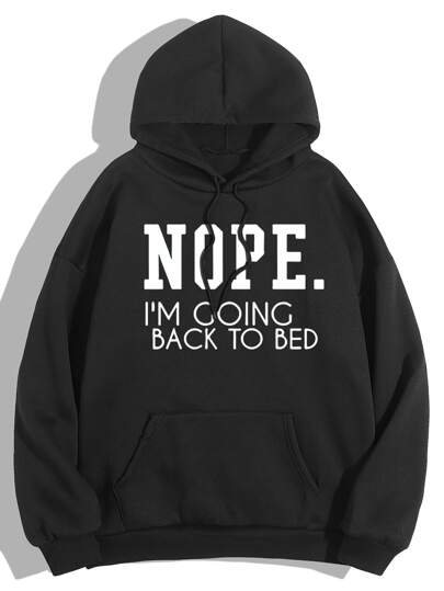 Slogan Graphic Kangaroo Pocket Thermal Lined Drawstring Hoodie