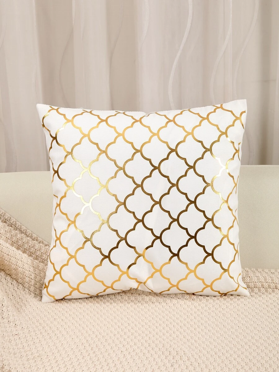 Housse de coussin (sans bourre) métallique doré à motif géométrique