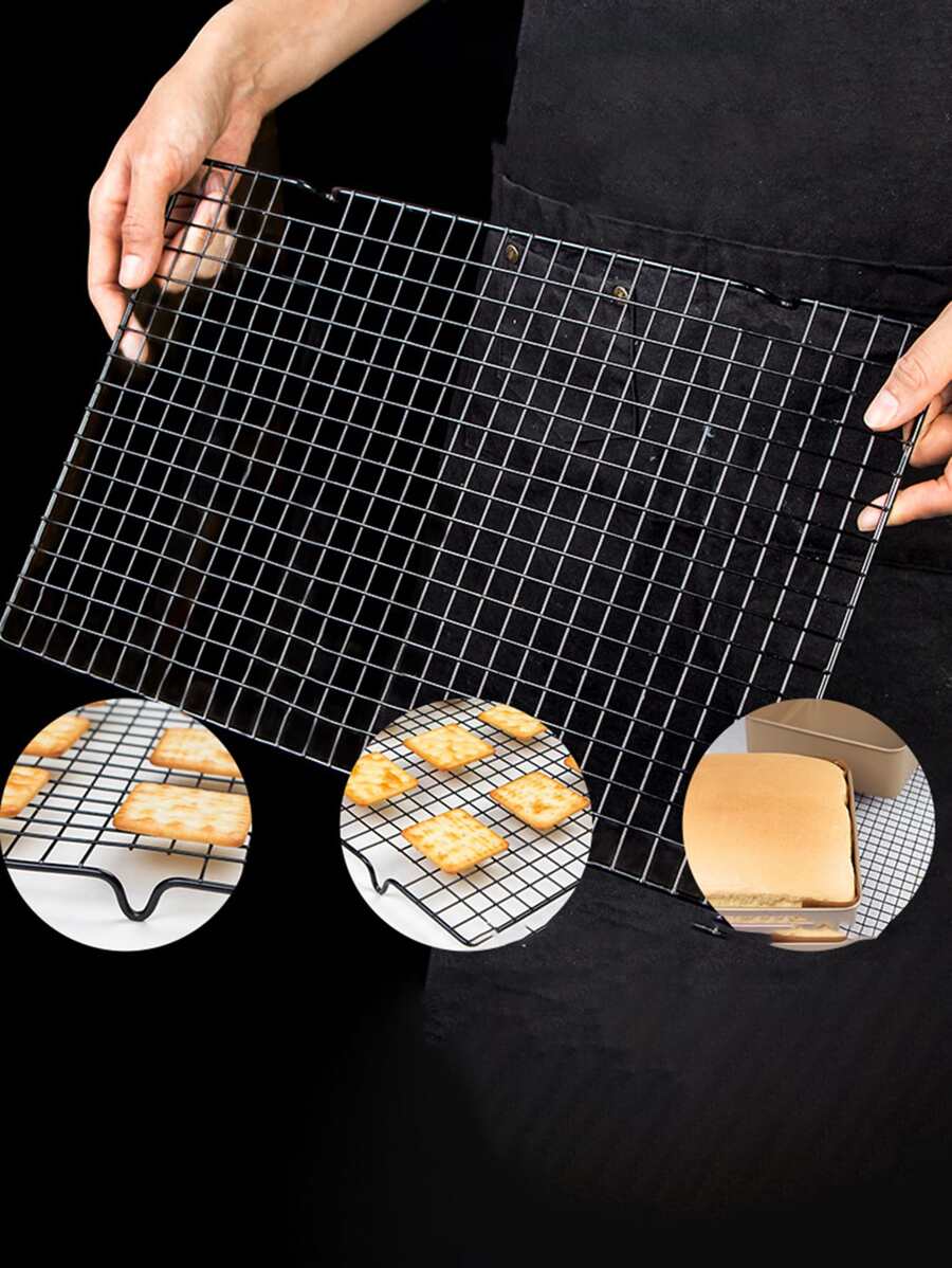 1pc Non-Stick Cooling Rack, Black Carbon Steel Thicken Grid Line Rack, For Baking Back To School