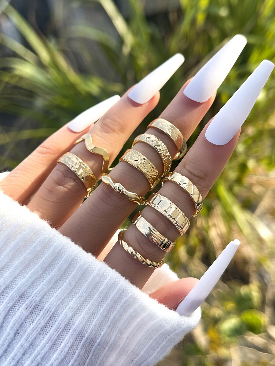 10 piezas Anillo metálico con textura