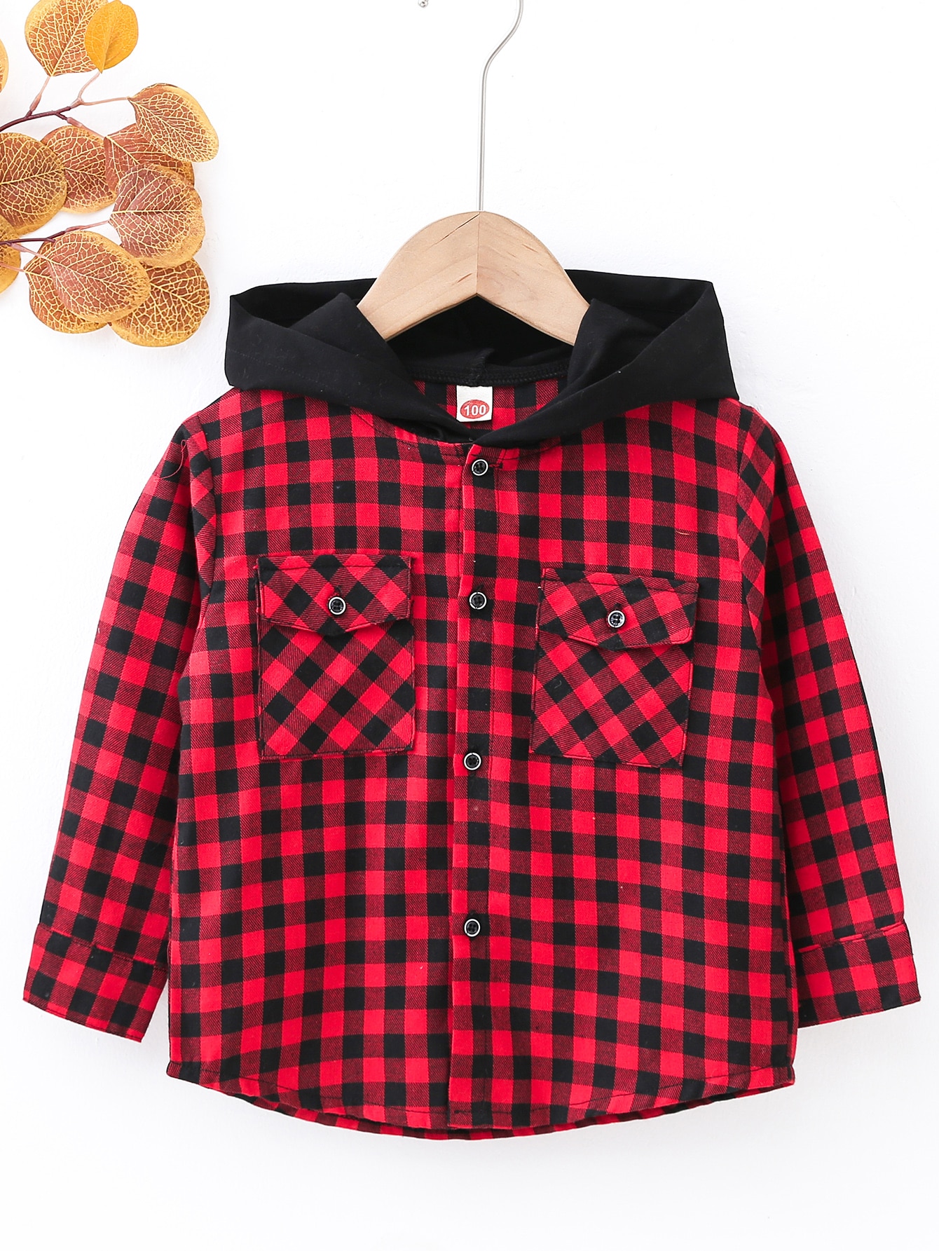 Toddler Boys Gingham Flap Pocket Hooded Shirt
