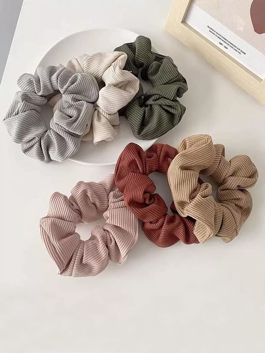 6 pièces Élastiques à cheveux en tricot de couleur unie pour femmes, accessoires de cheveux élégants et minimalistes pour un port quotidien, activités de plein air, maquillage, assortiment de tenues, etc. Scrunchies décontractés pour l'école