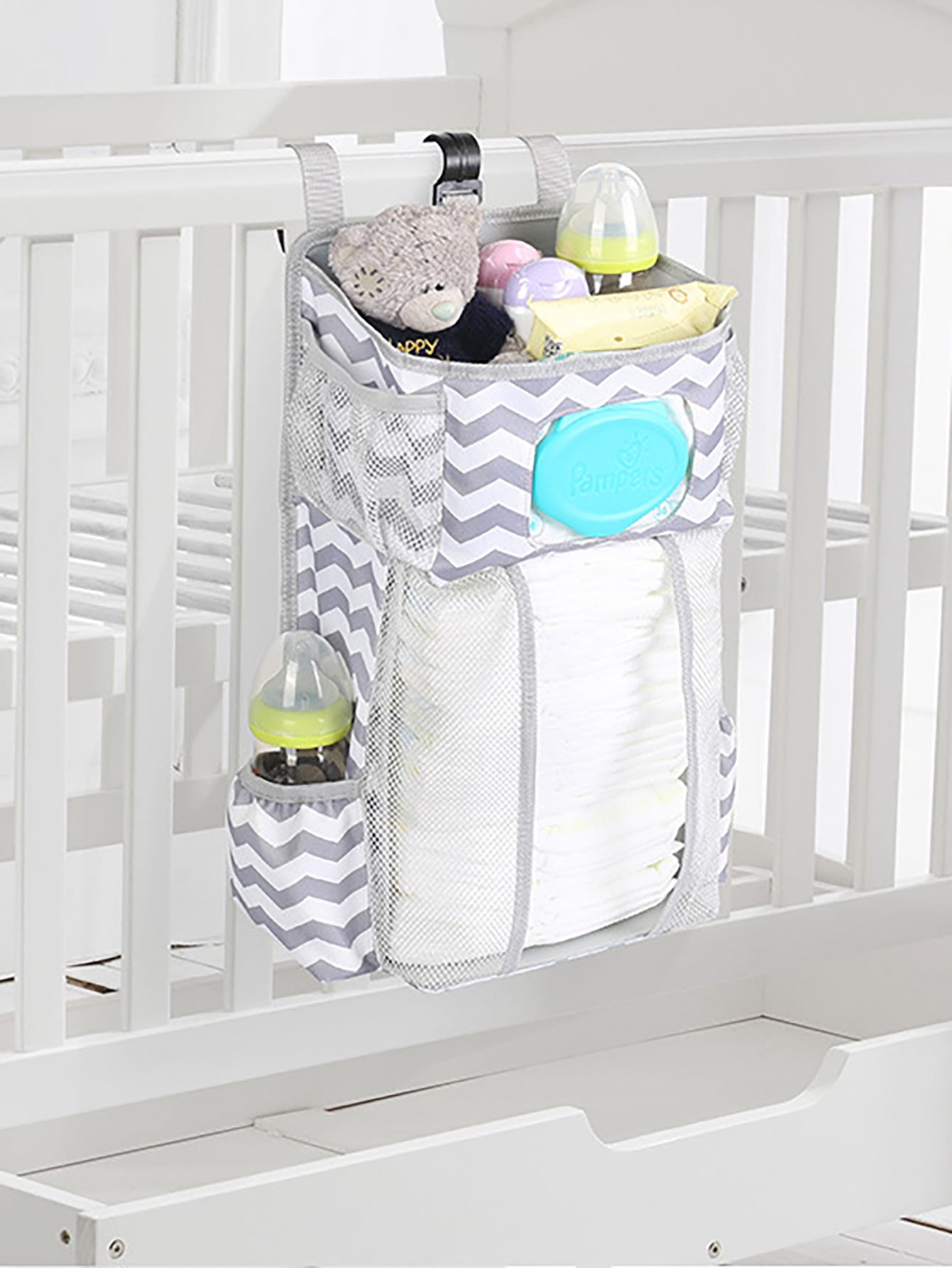 1pc Chevron Pattern Crib Hanging Storage Bag