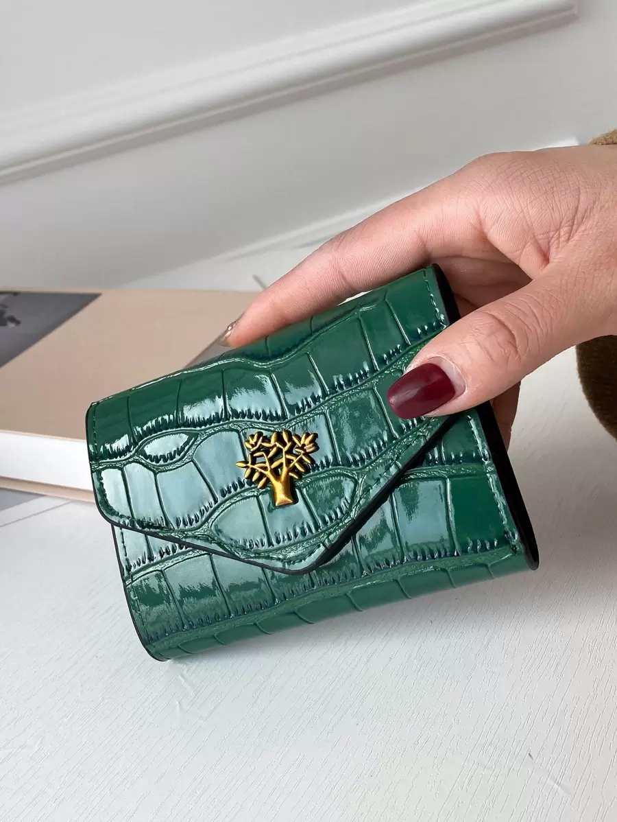 Crocodile Embossed Metal Decor Pocket Wallet Small ID Window Bi-Fold Women Wallet Portable Cash White-Collar Workers For Female College Work Business Commute Office For Anniversary For Couple For Birthday Gift On Valentine Day Gift Gift For Women Wallet Purse Wallet Small Wallet