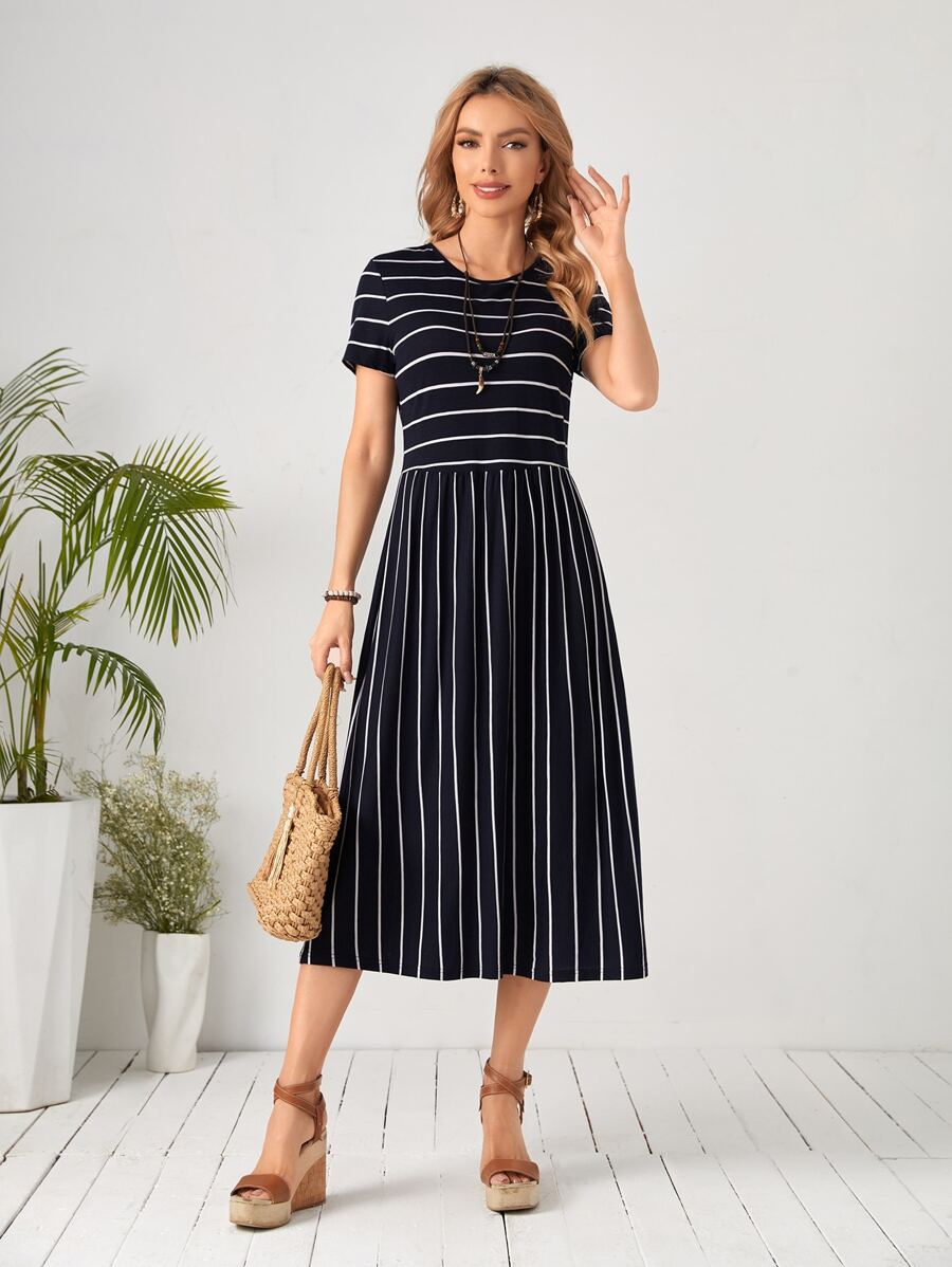 EMERY ROSE High Waisted Striped Dress ,Tea Party Dress,Summer Dresses For Women