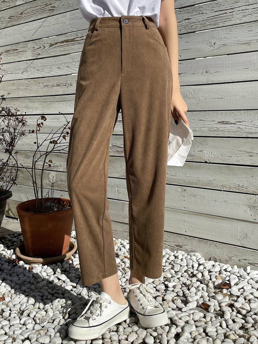 DAZY High Waist Corduroy Straight Leg Pants,Women Dress Pants