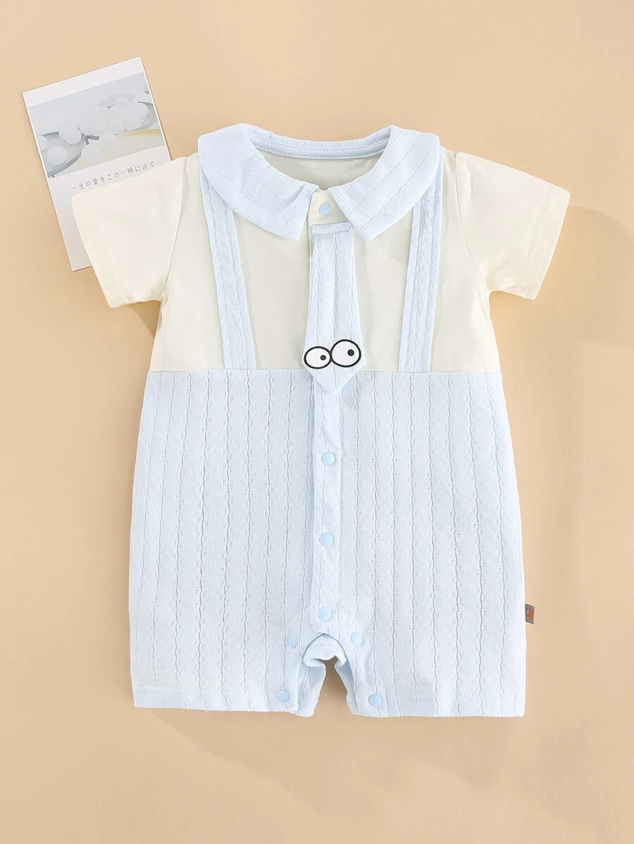 Peninsula Baby Baby Cartoon Graphic Peter Pan Collar 2 In 1 Romper