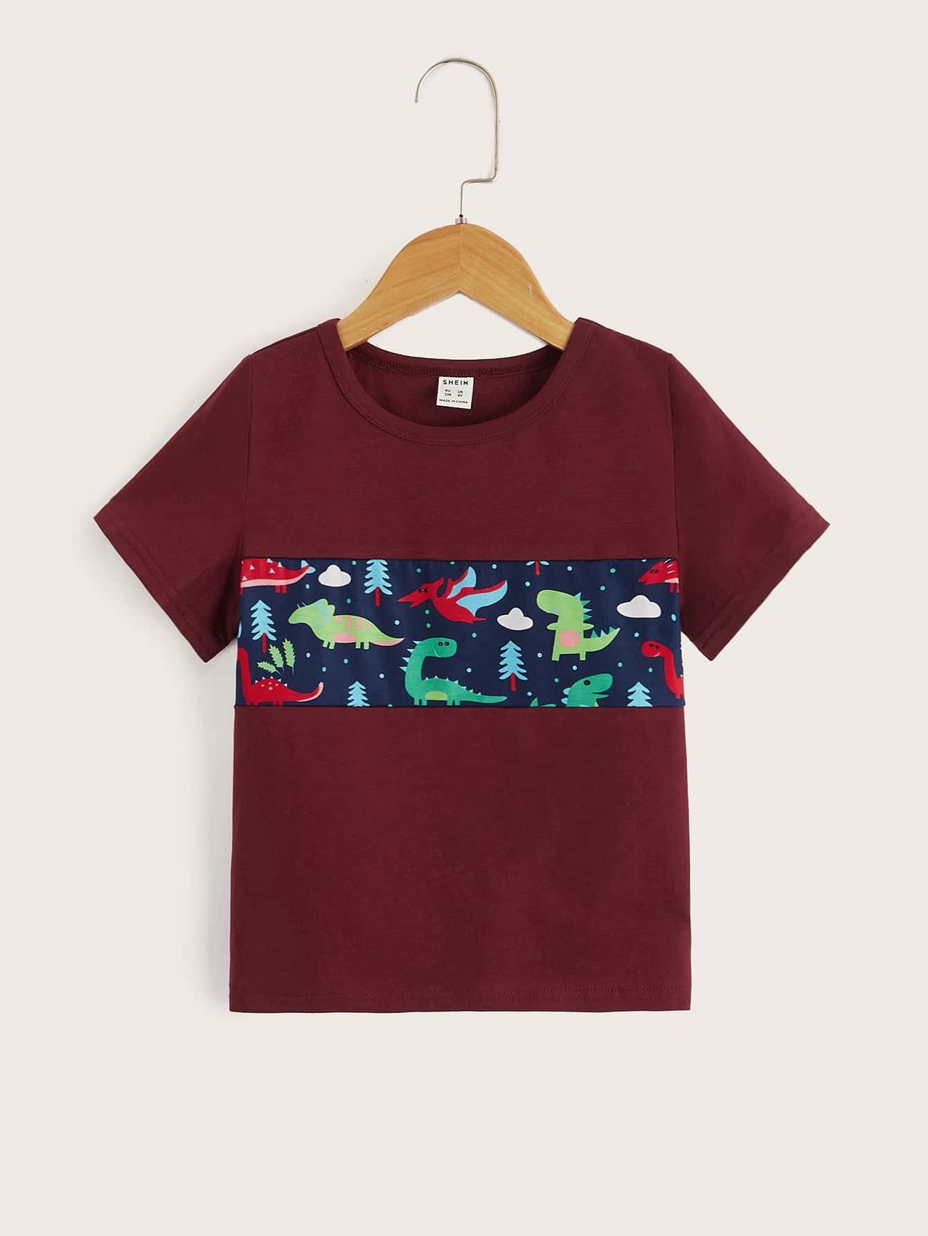 SHEIN Toddler Boys Dinosaur Print Round Neck Tee