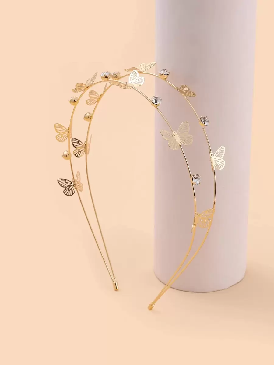 Party Butterfly Decoration Layered Retro Elegant Fairy Headbands Suitable For Daily, Dating, Going Out Gold Head Piece,Hairband,Hair Hoop