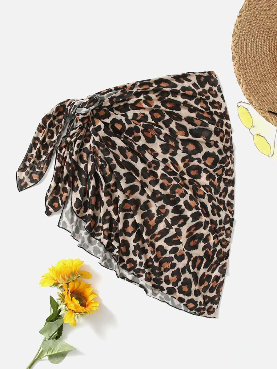 Swim Vcay Set de 2 piezas de 2025 - Conjunto de falda mini de talla grande y cubrecuerpo con estampado de leopardo para fiesta de Año Nuevo