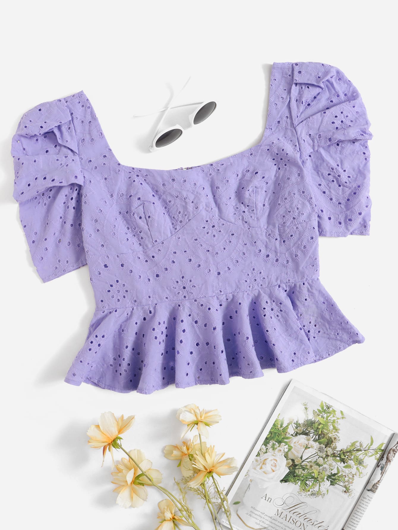 Soleia Sweetheart Neck Schiffy Peplum Top