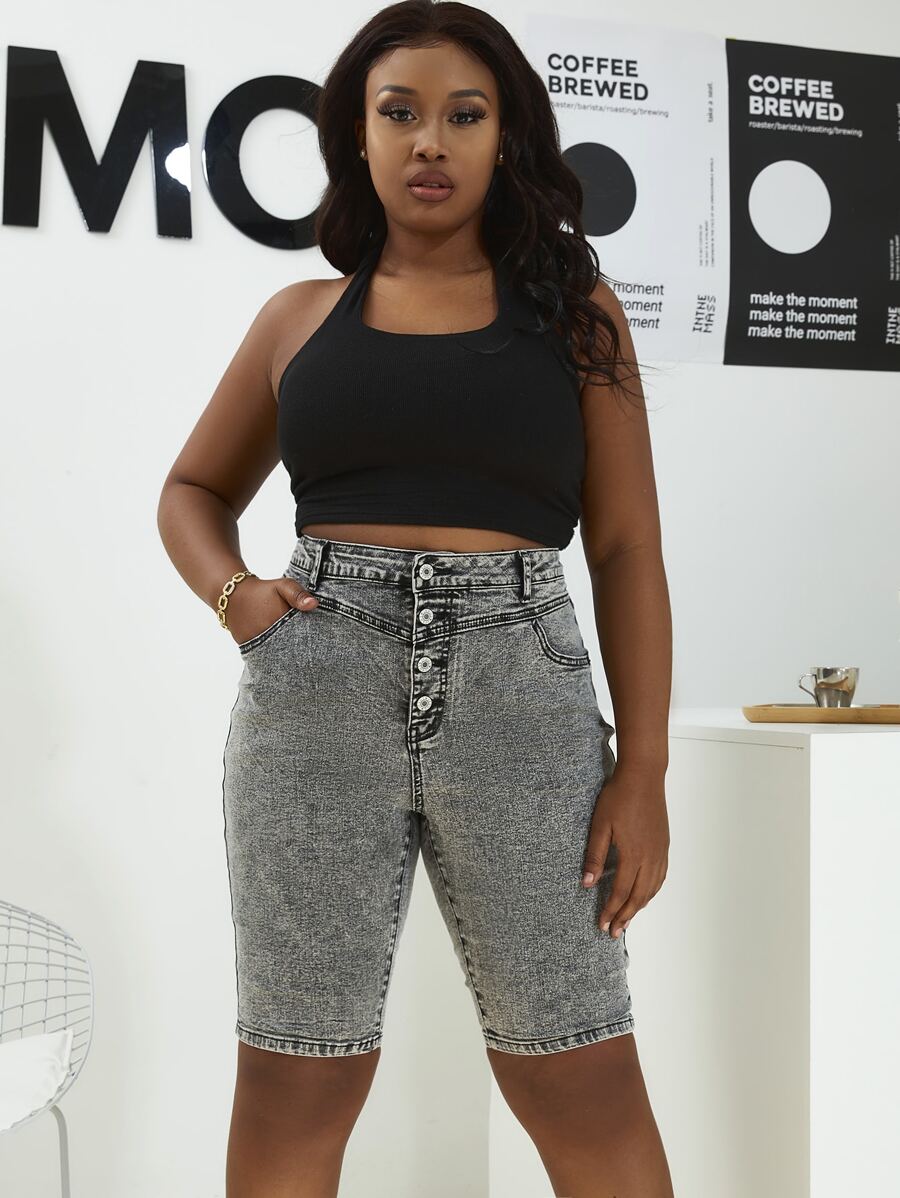 Bermuda Denim Shorts mit hoher Taille