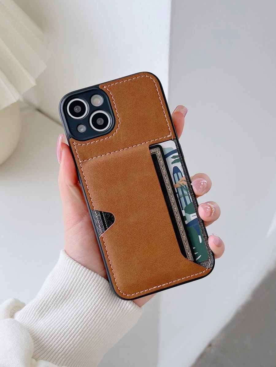 1 pieza Funda de teléfono de PU con ranura lateral para tarjeta TPU compatible con Apple iPhone 14 Pro Max