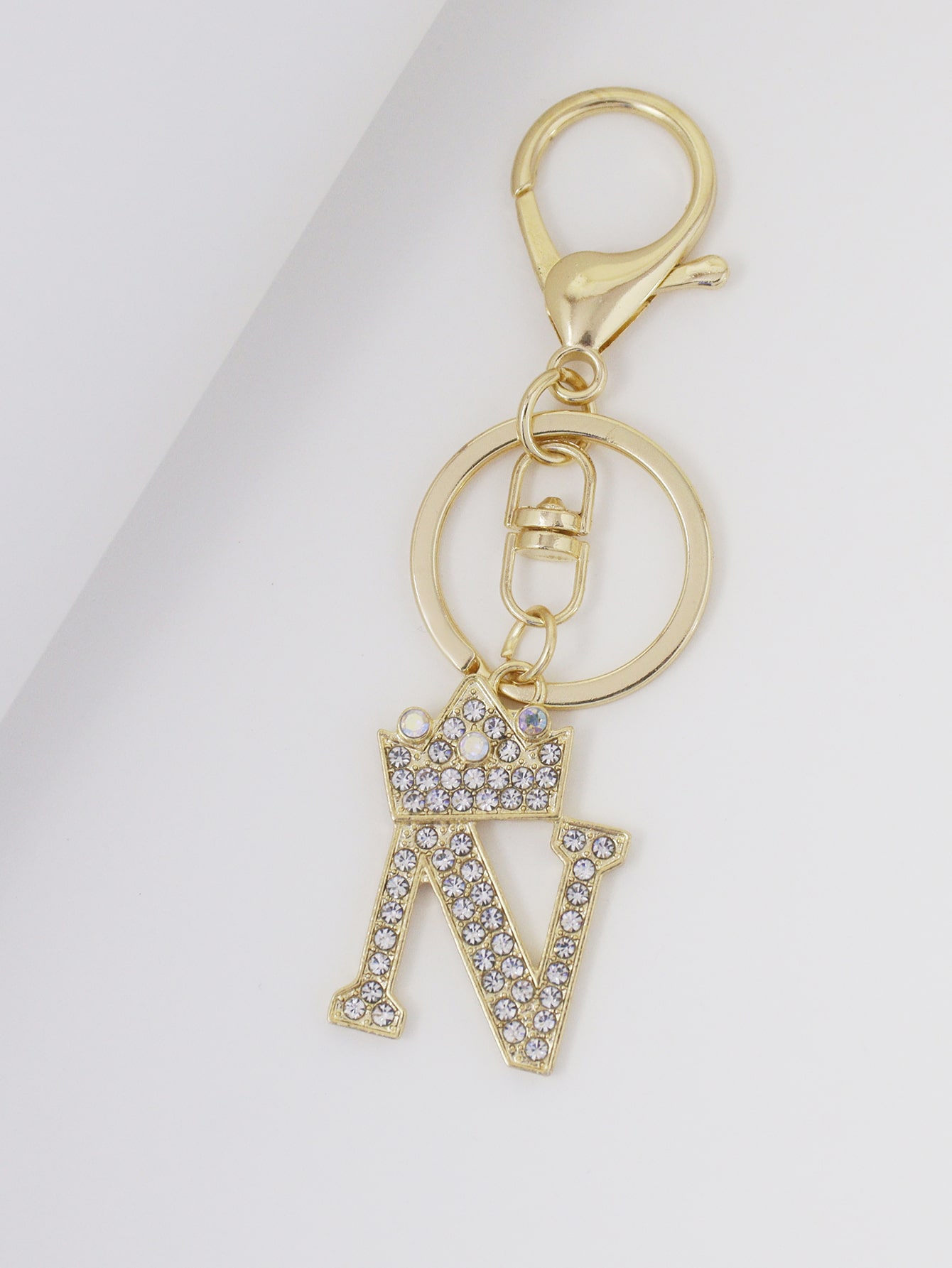 Rhinestone Letter Charm Keychain