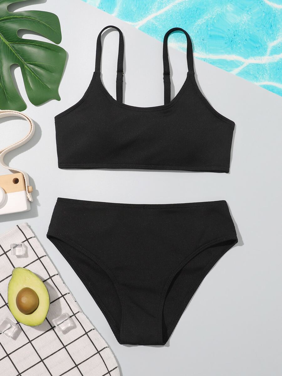 SHEIN Ensemble de bikini unicolore pour fille pré-ado, plage d'été
