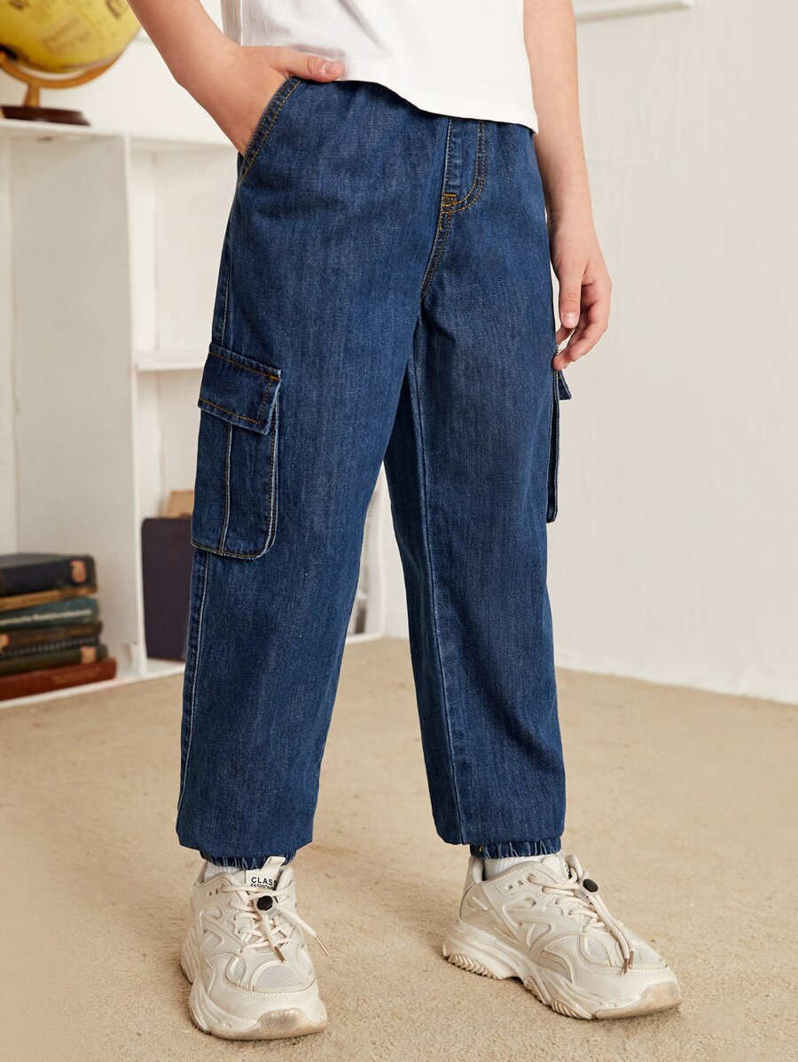 SHEIN Boys Flap Pocket Cargo Jeans