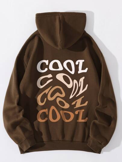 Letter Graphic Kangaroo Pocket Drawstring Thermal Hoodie