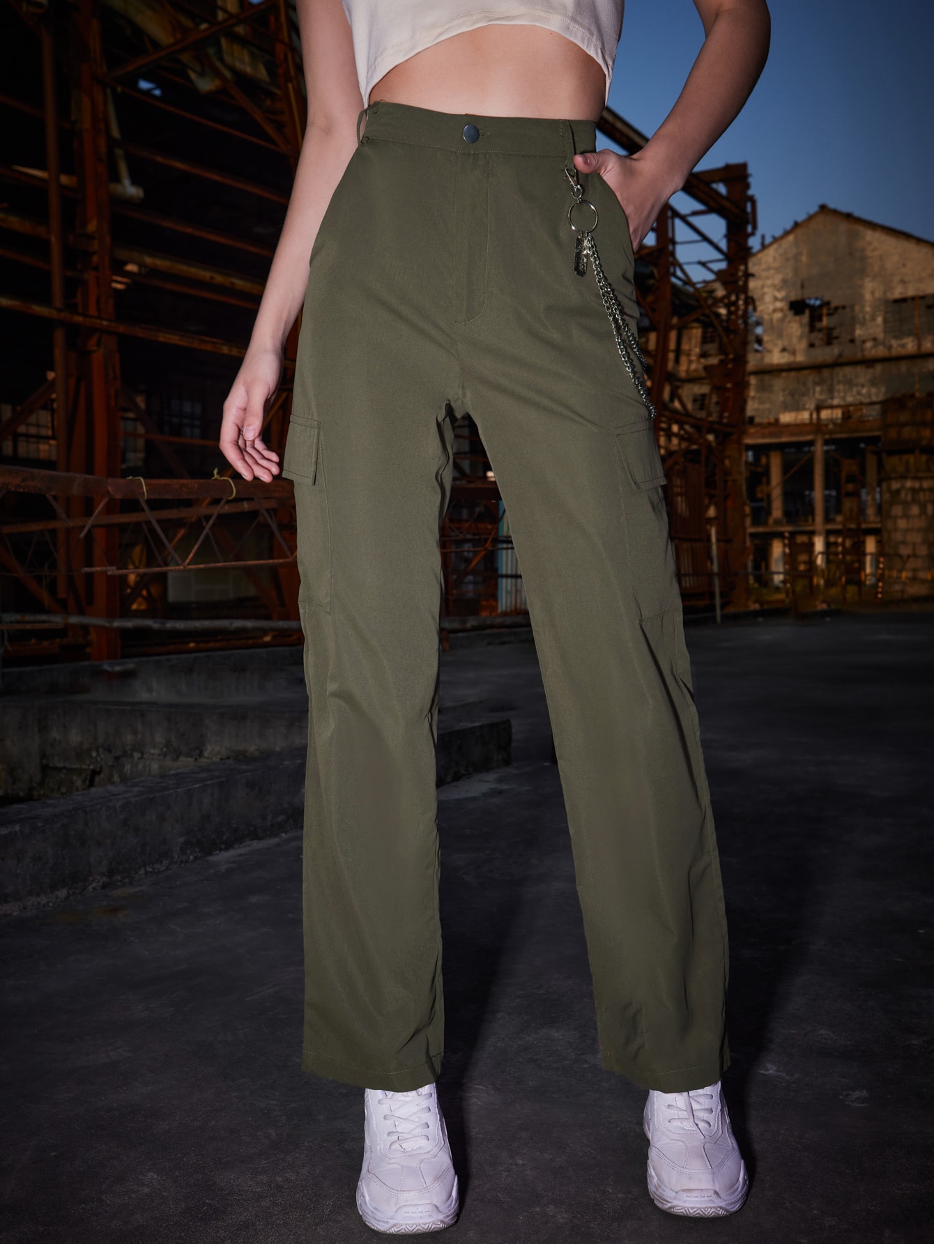ROMWE Solid Cargo Pants Without Chain