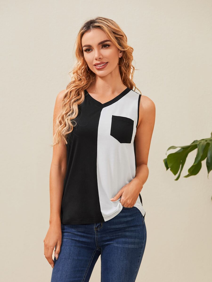SHEIN Bezrękawniki Kieszeń Kolorowe bloki Casual