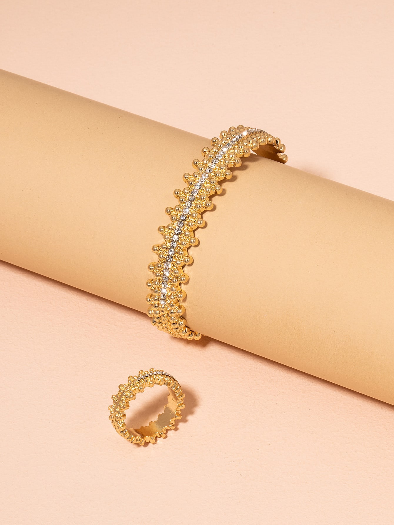 Rhinestone Decor Bangle & Ring