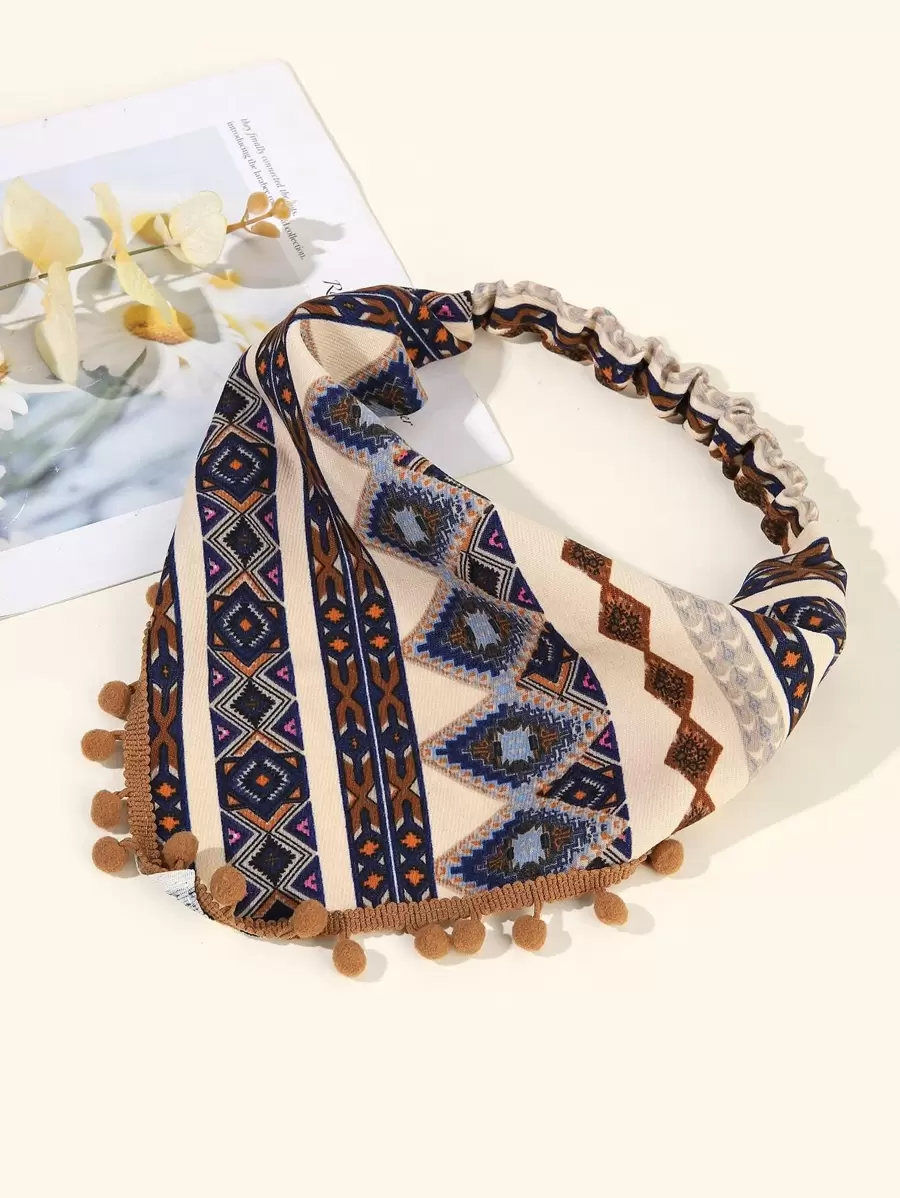 1pc Women's Boho Geometric Print Tassel Triangle Scarf, Headwrap, Fashion Accessory For Casual, Vacation, Street Style Hair Band Turban Headband Sweatband