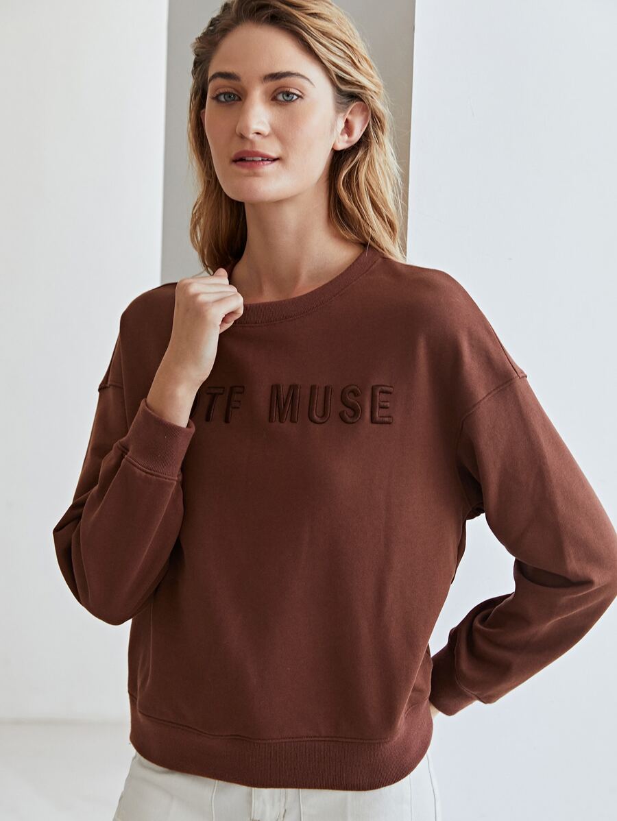 SHEIN Unity Sudadera con bordado de hombros caídos