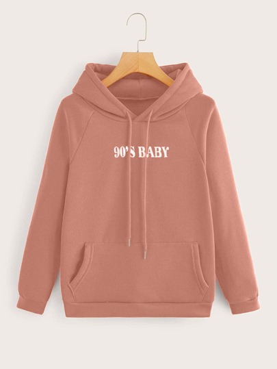 Letter Graphic Raglan Sleeve Drawstring Hoodie