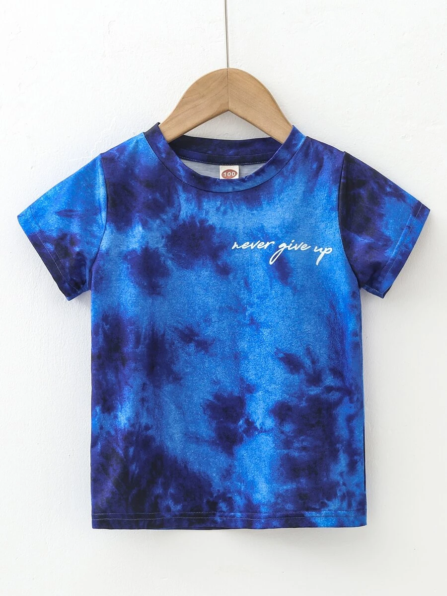 SHEIN Young Boy Slogan Graphic Tie Dye Tee