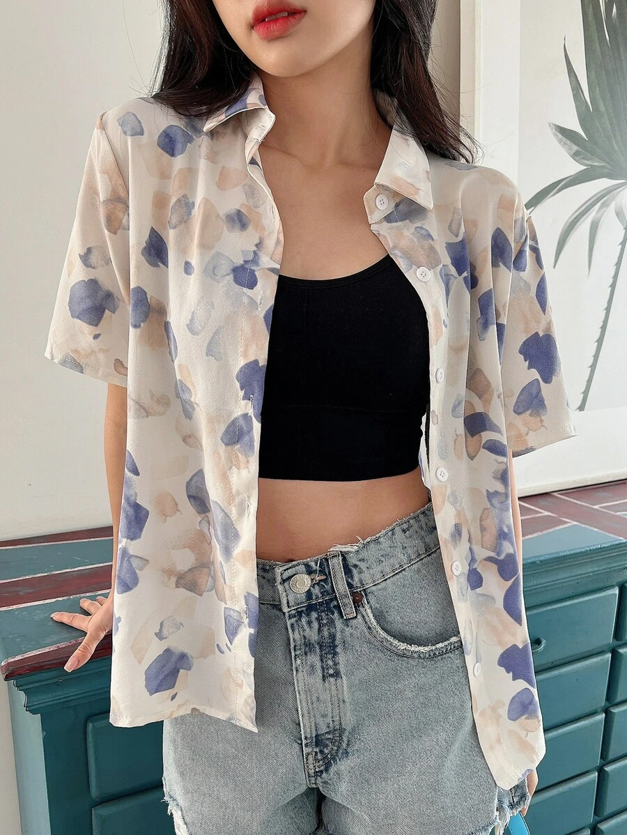 DAZY Allover Print Button Through Shirt Summer