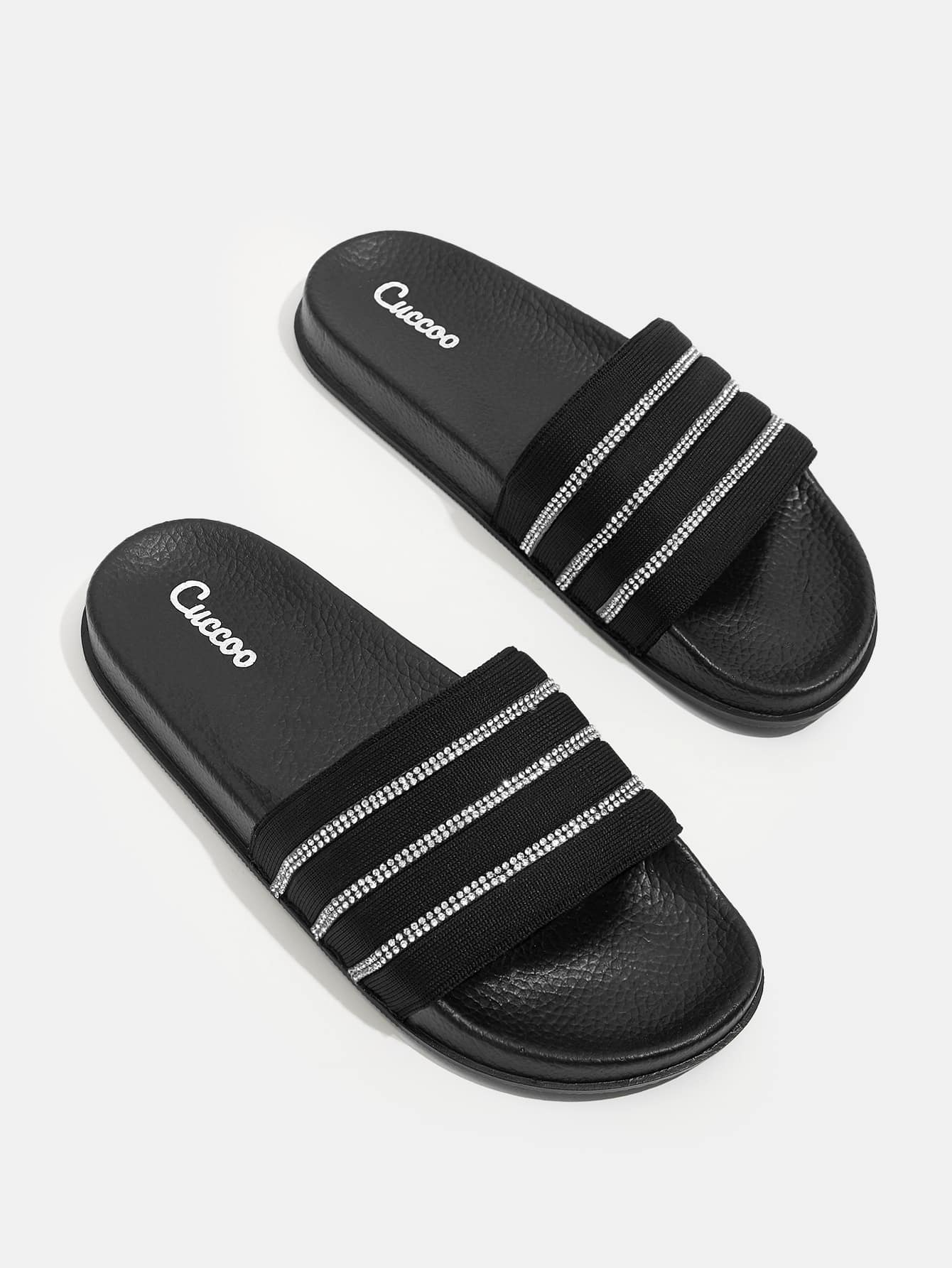CUCCOO EASI Woman Shoes Rhinestone Decor Slides For Summer Vacation Shoes Summer Back To School Shoes College Student Shoes For Casual Beach Style