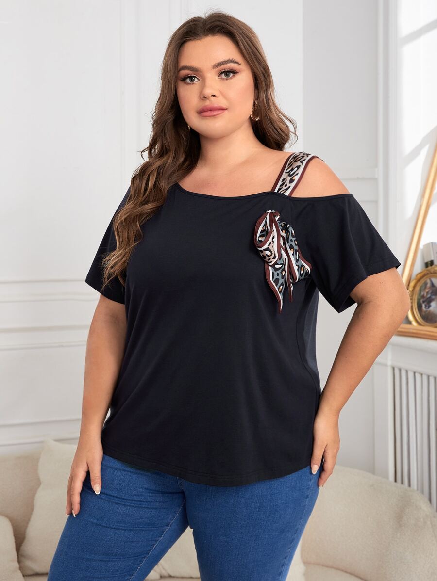 Mulvari Casual Luipaard Grote maat t-shirt Geknoopt
