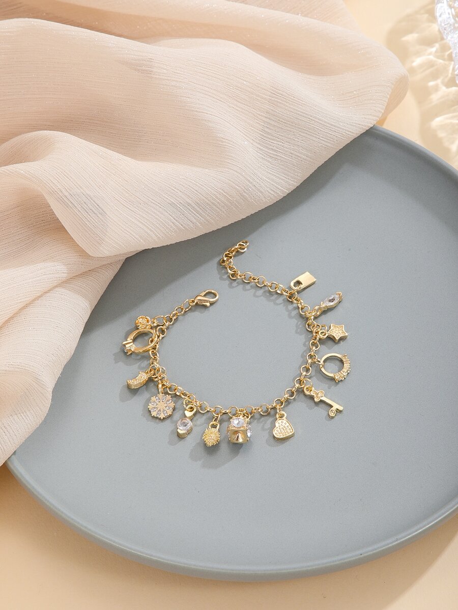 Pulsera con dijes de corazón y rhinestones, regalo para San Valentín, mamá, madre, Día de la Madre