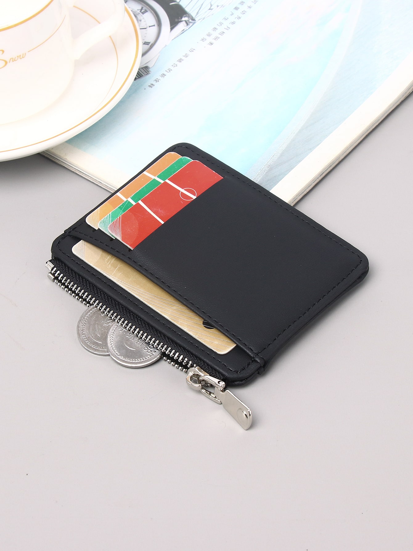 1 pezzo Portafoglio minimalista in pelle sintetica con cerniera, tasca portamonete, porta carte di credito, porta biglietti da visita, porta carte di credito, per donna, piccolo portafoglio, portafogli