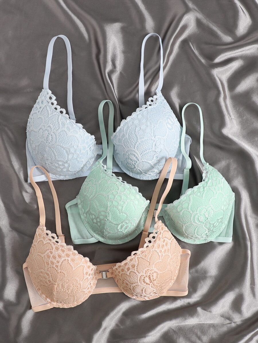 Shein Underwear Sleepwear Basics Pack Contrast Lace Underwire Bra Set Lingerie Shein Usa